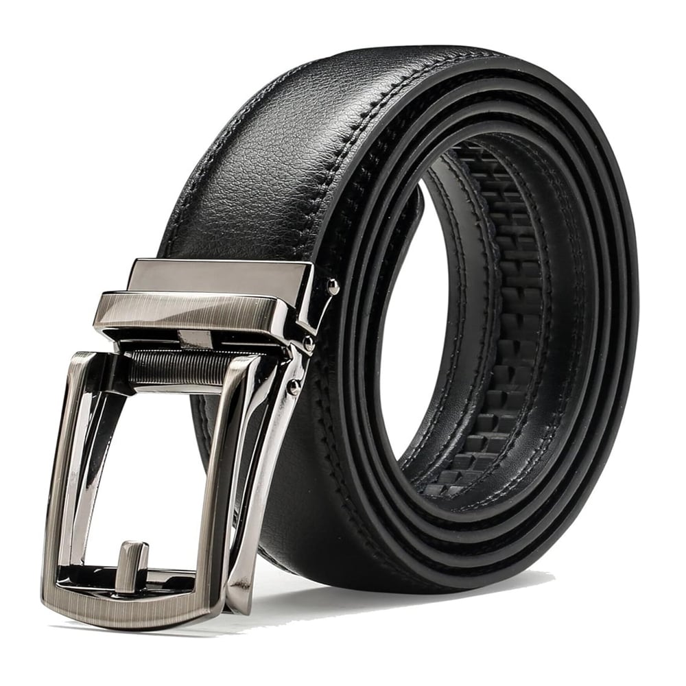 Ceinture en cuir à cliquet pour homme avec fermeture à pression, coloris Noir