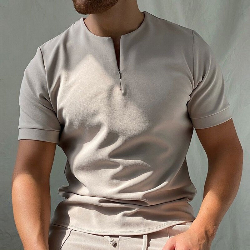 Polo Homme à Manches Courtes avec Fermeture Éclair, coloris Gris