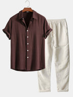 Ensemble Homme Été Coton Lin, coloris Brun café