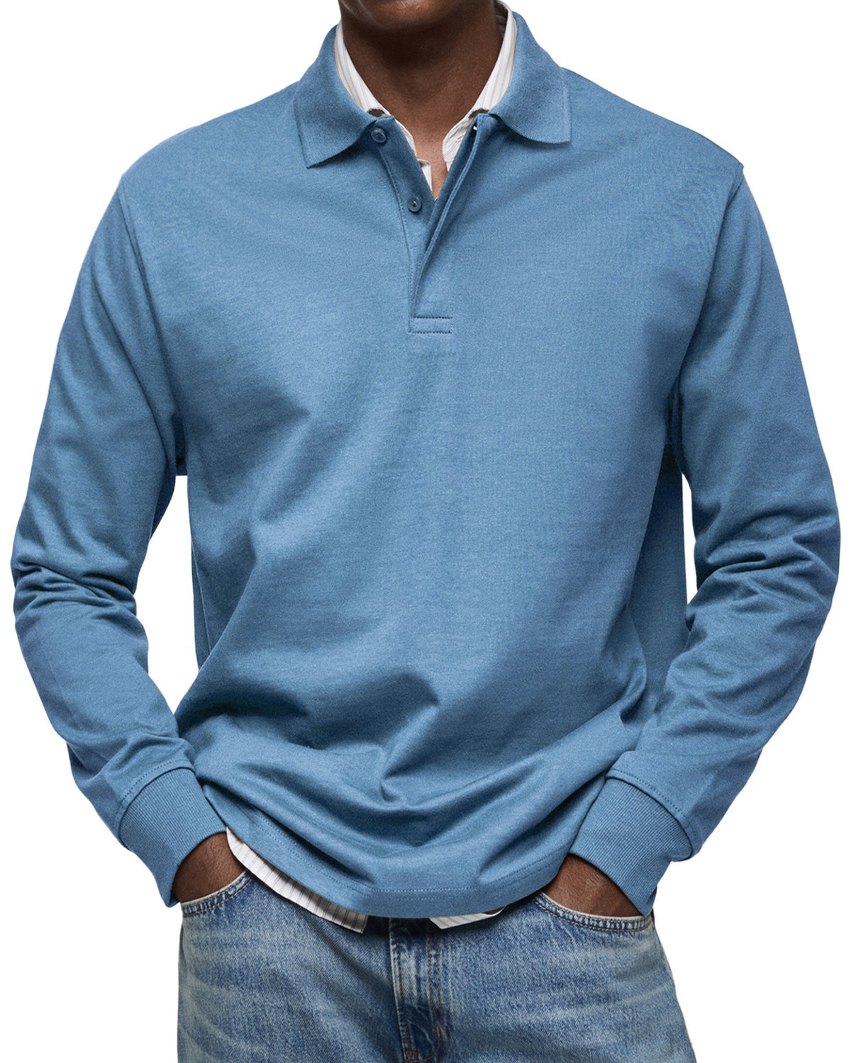 Chemise Polo à Manches Longues Décontractée pour Homme, coloris Bleu clair