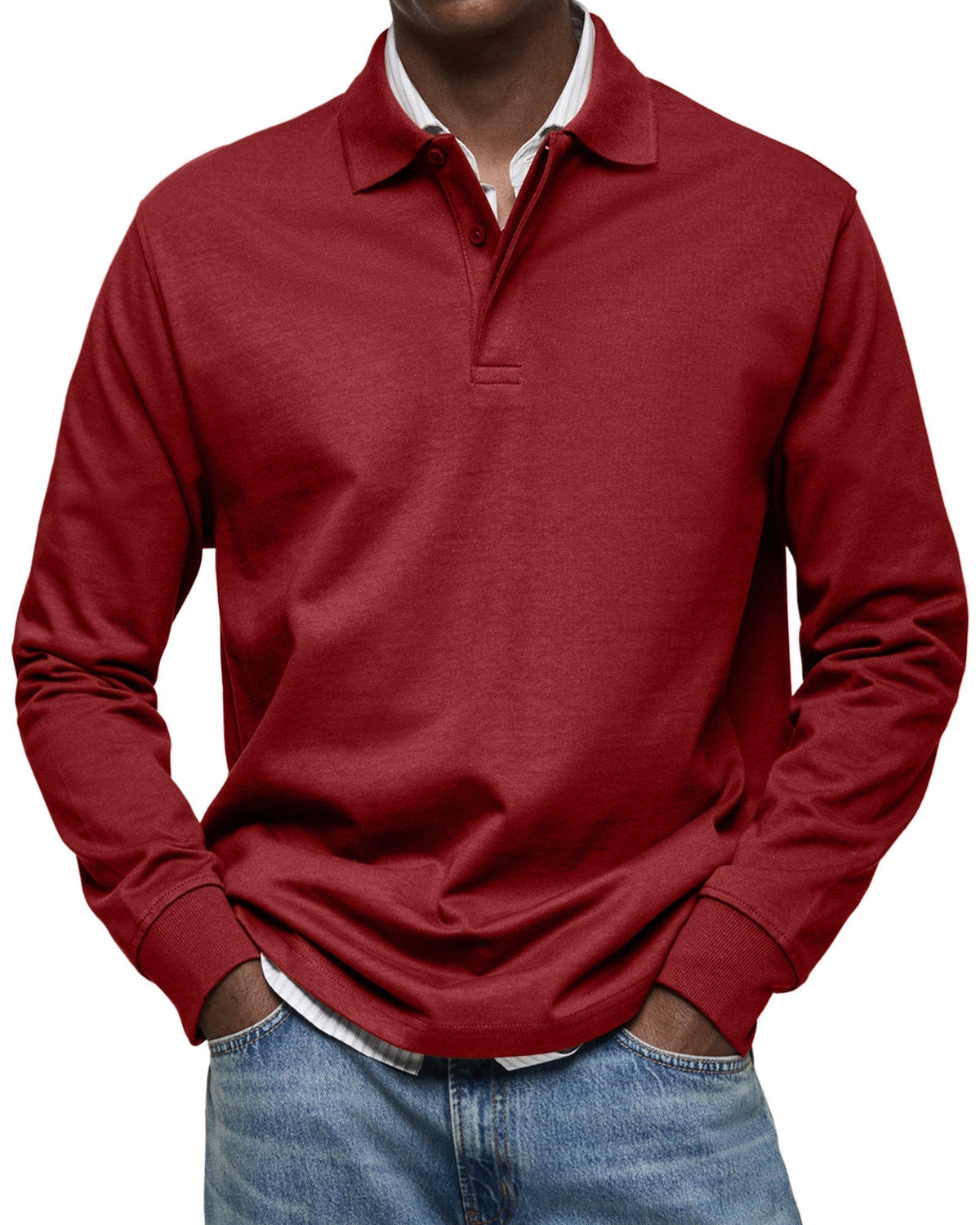 Chemise Polo à Manches Longues Décontractée pour Homme, coloris Rouge