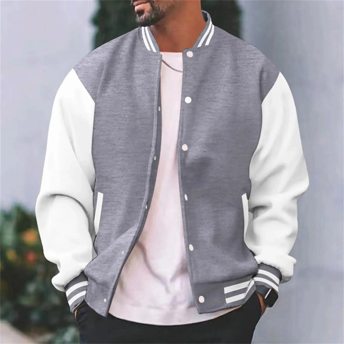 Veste Varsity Homme Slim-Fit en Coton, coloris Gris