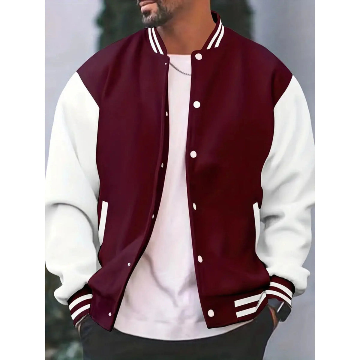 Veste Varsity Homme Slim-Fit en Coton, coloris Bourgogne