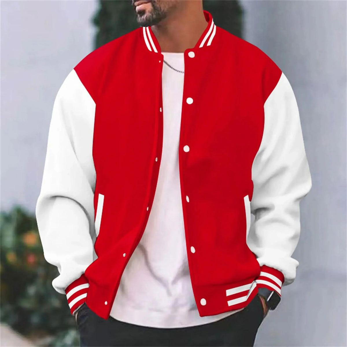 Veste Varsity Homme Slim-Fit en Coton, coloris Rouge