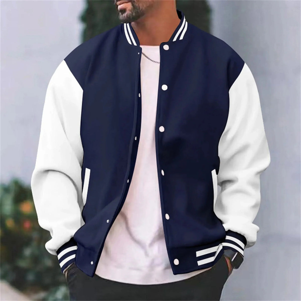 Veste Varsity Homme Slim-Fit en Coton, coloris Bleu Marine