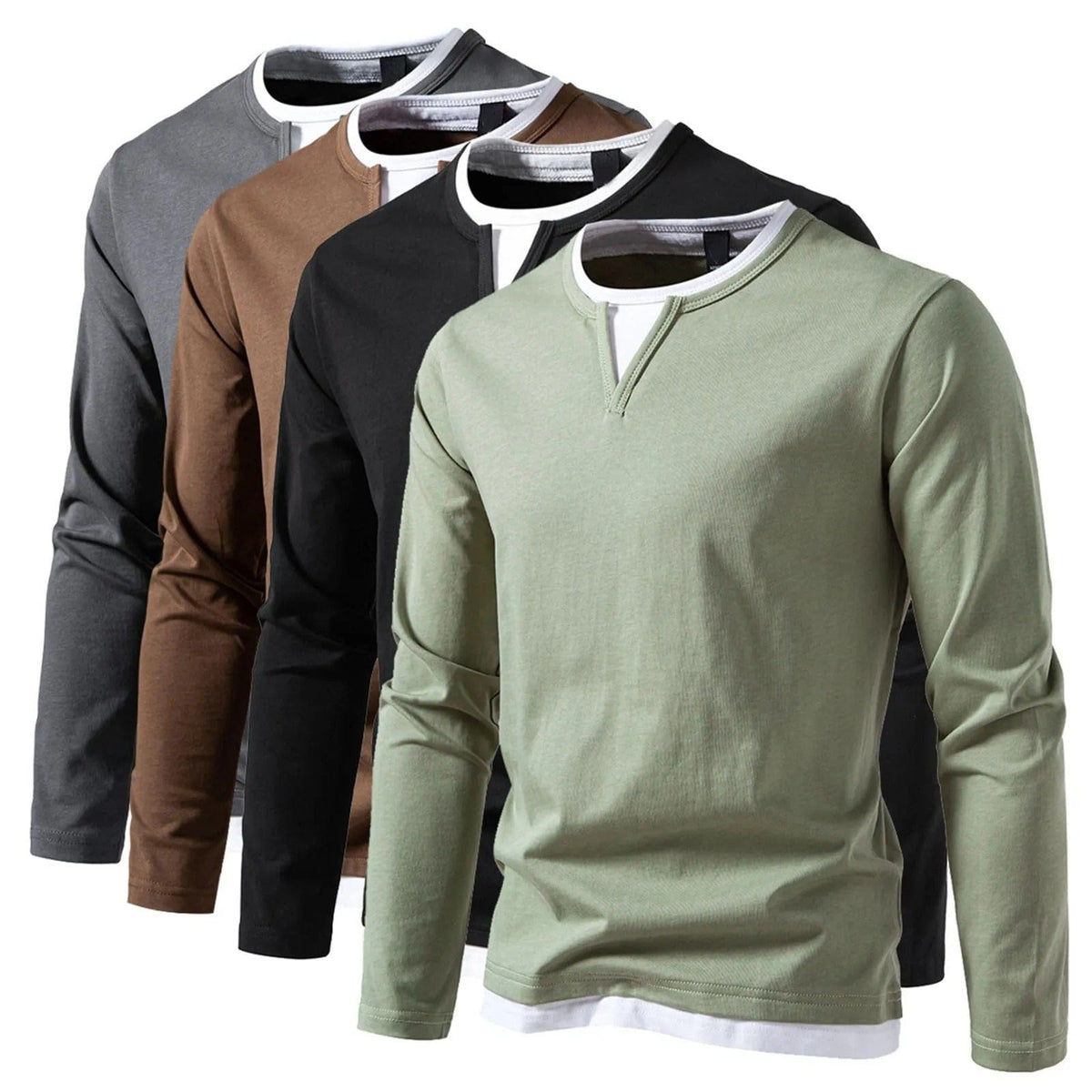 Polo Homme à Manches Longues avec Col Rond et Effet Superposé, vue 6