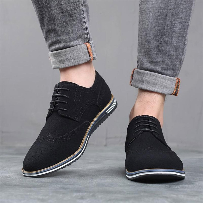 Chaussures Homme Noires En Daim À Lacets Plates, vue 8