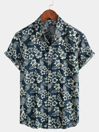 Chemise hawaïenne en coton pour homme à manches courtes, coloris Blanc/bleu