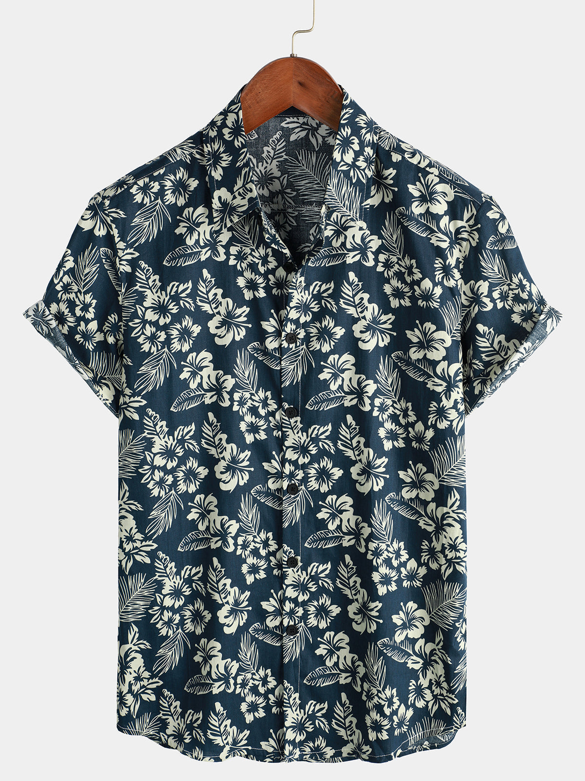 Chemise hawaïenne en coton pour homme à manches courtes, coloris Blanc/bleu