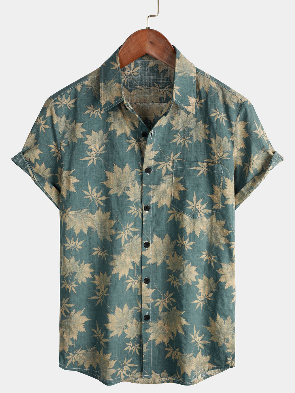Chemise hawaïenne en coton pour homme à manches courtes, coloris Vert armée