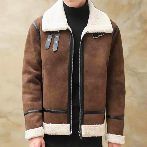 Manteau d’Hiver en Suède pour Homme Ceinture, coloris Bison
