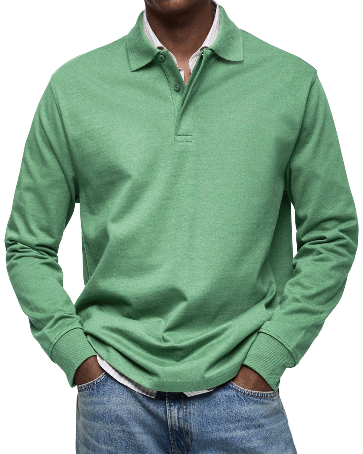 Chemise Polo à Manches Longues Décontractée pour Homme, coloris Vert