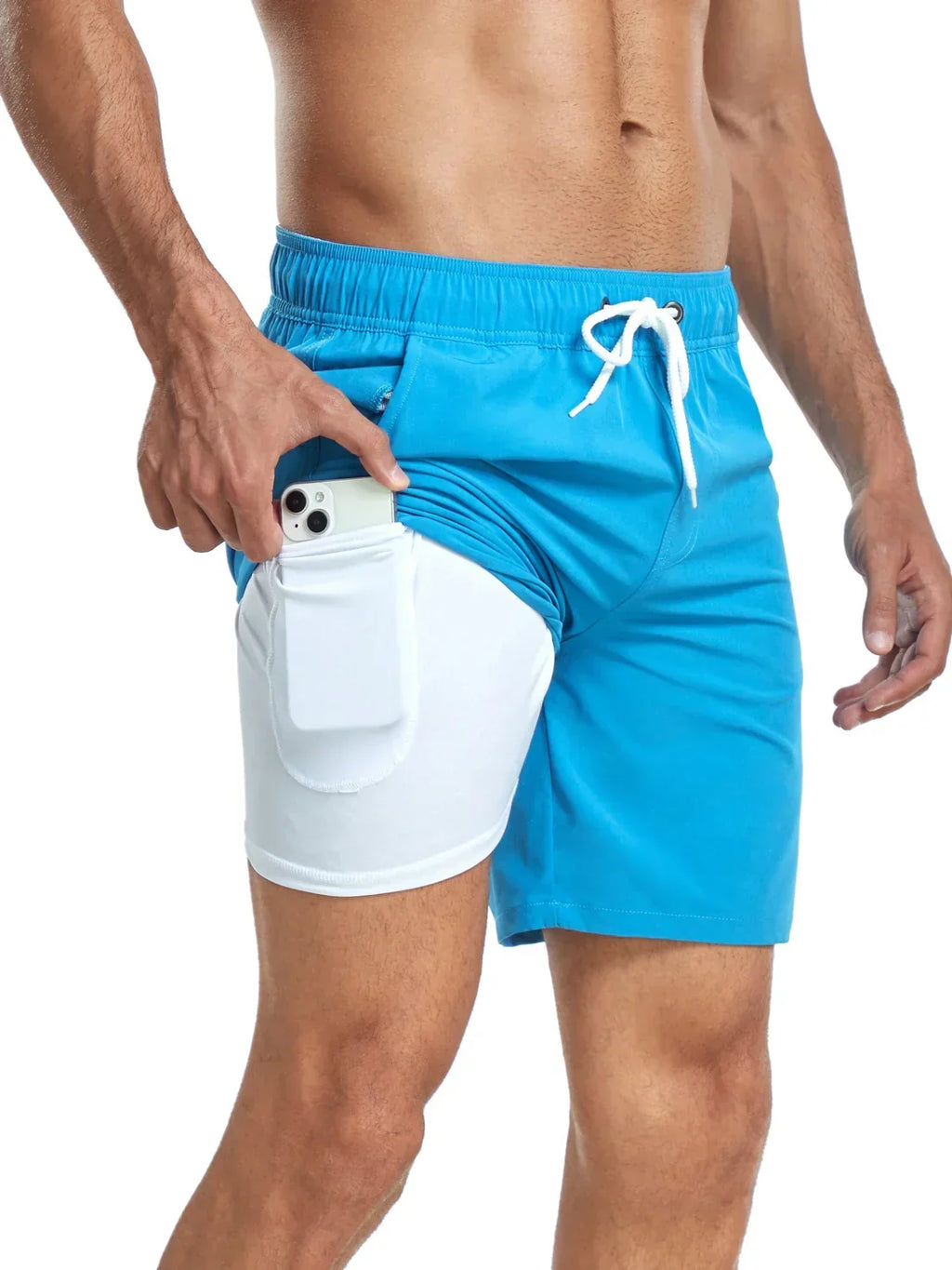 Short de bain athlétique à séchage rapide pour hommes, coloris Bleu
