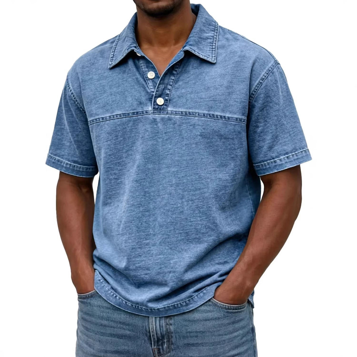 Polo pour hommes couleur unie vintage, coloris Bleu clair