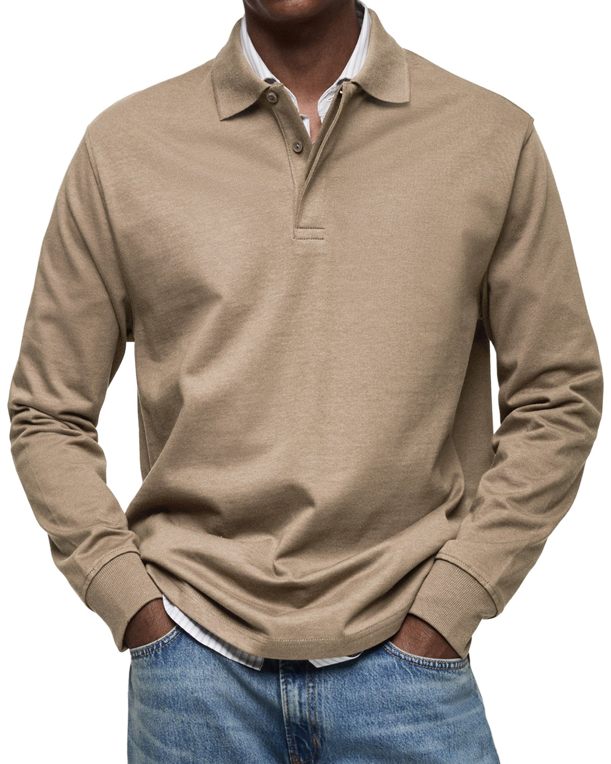 Chemise Polo à Manches Longues Décontractée pour Homme, coloris Kaki
