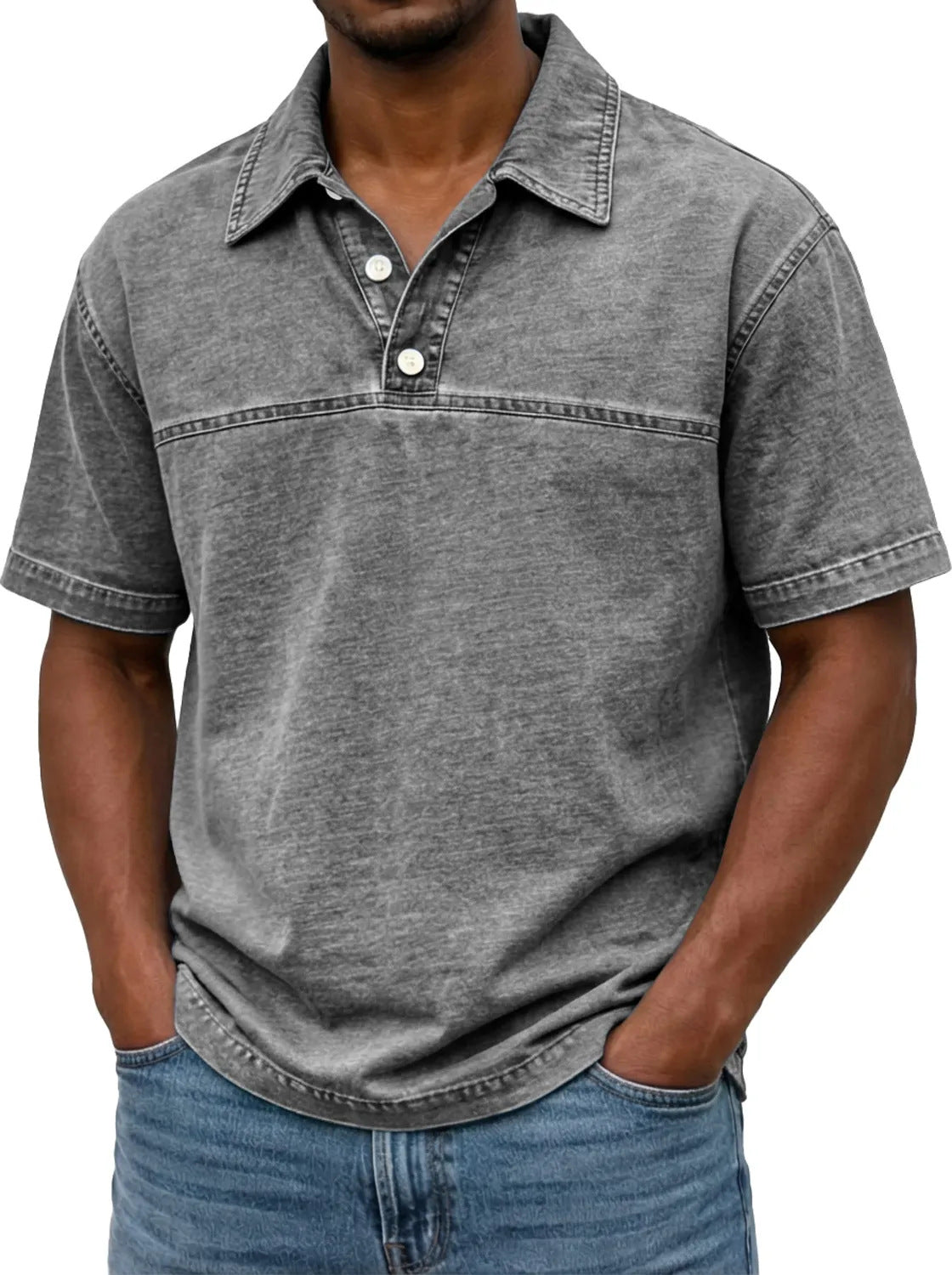 Polo pour hommes couleur unie vintage, coloris Gris