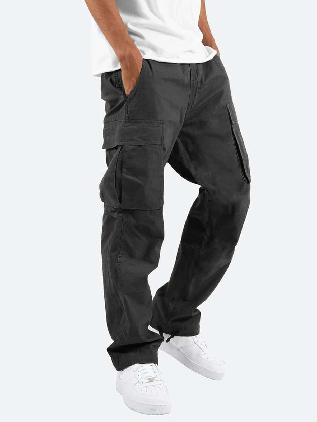 Pantalon Cargo Homme Coupe Ample à Jambes Larges, coloris Noir