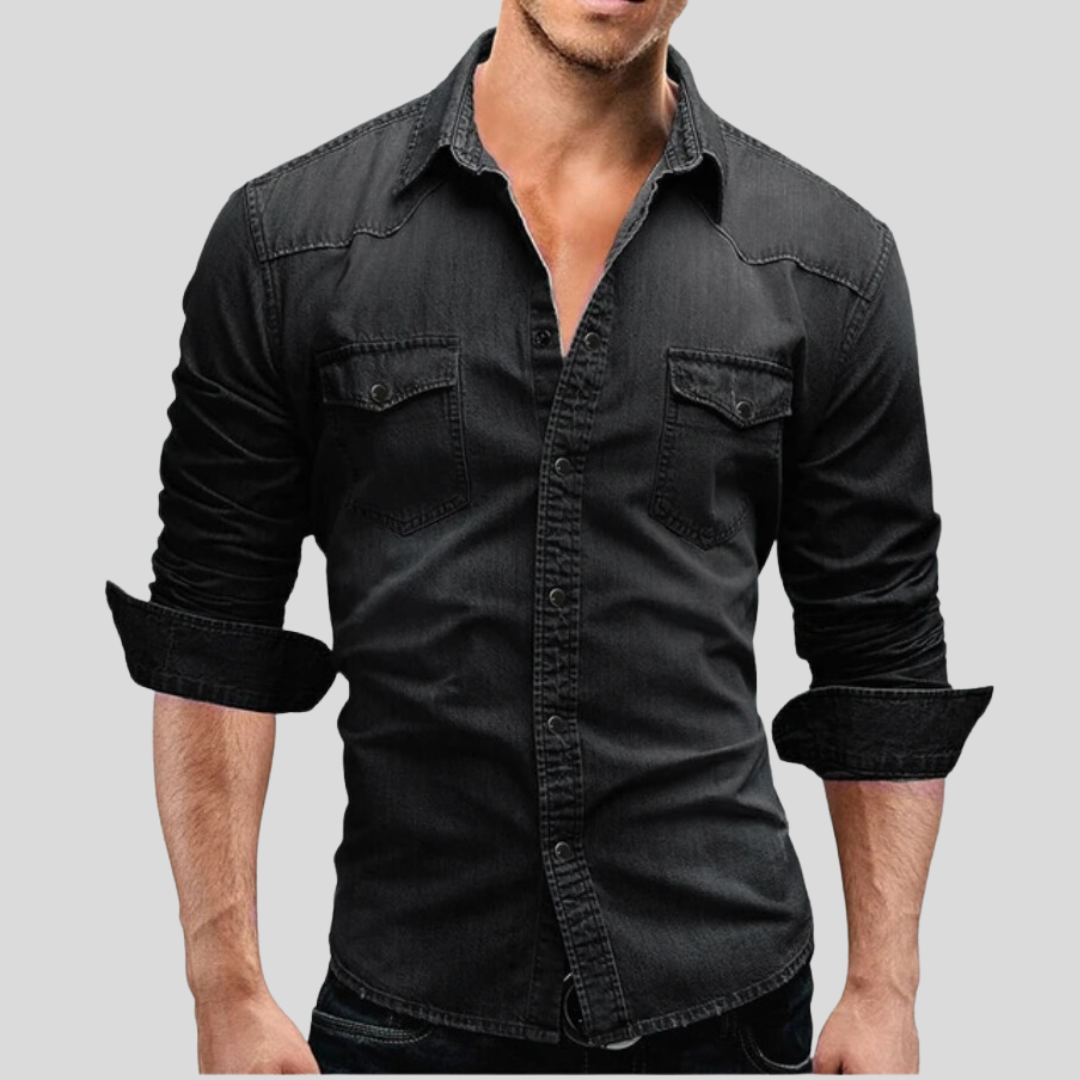Chemise ajustée en jean à boutons homme, coloris Gris foncé