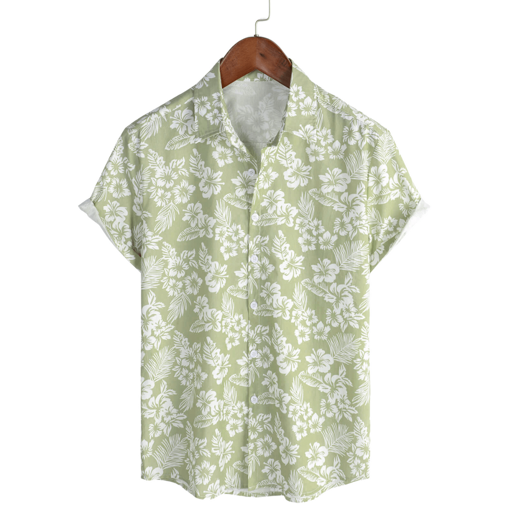 Chemise hawaïenne pour homme à manches courtes et motif fleuri, coloris Vert