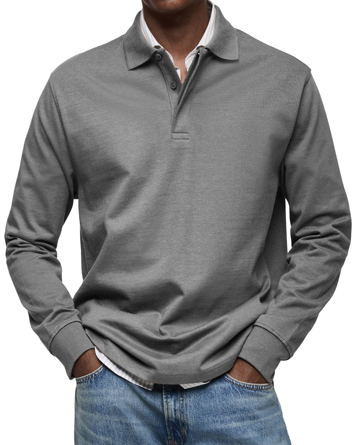 Chemise Polo à Manches Longues Décontractée pour Homme, coloris Gris