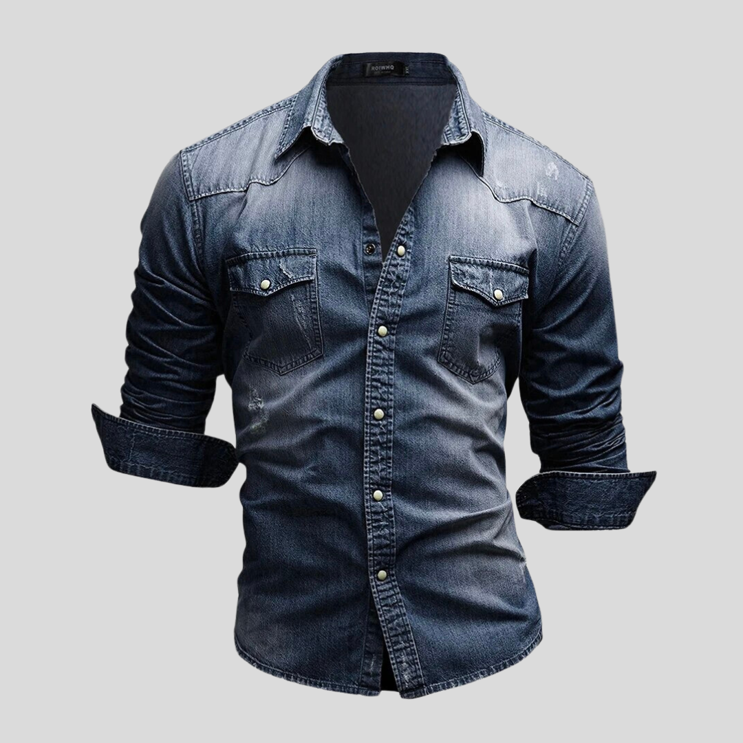 Chemise ajustée en jean à boutons homme, vue 6