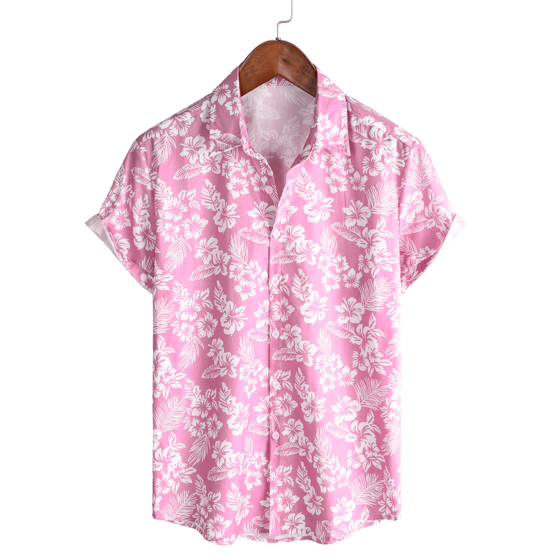 Chemise hawaïenne pour homme à manches courtes et motif fleuri, coloris Rose