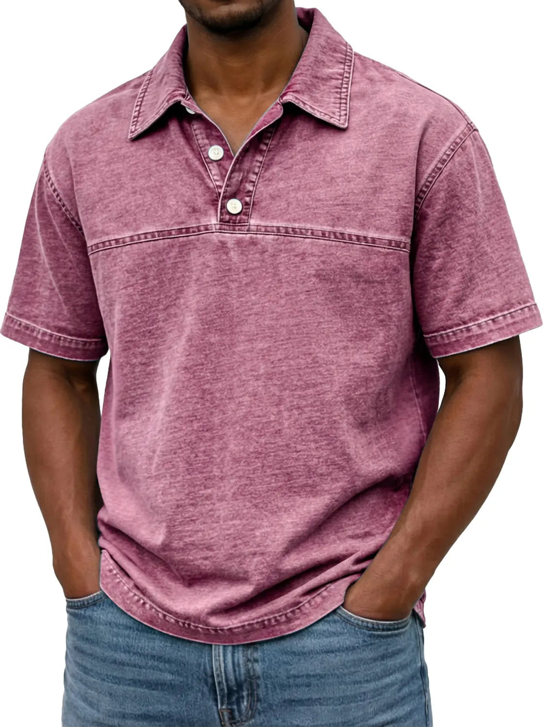 Polo pour hommes couleur unie vintage, coloris Rose
