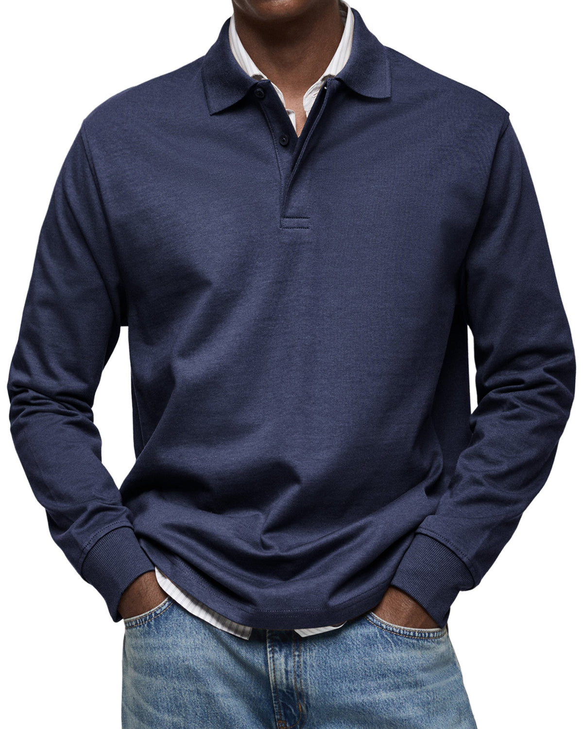 Chemise Polo à Manches Longues Décontractée pour Homme, coloris Bleu marine