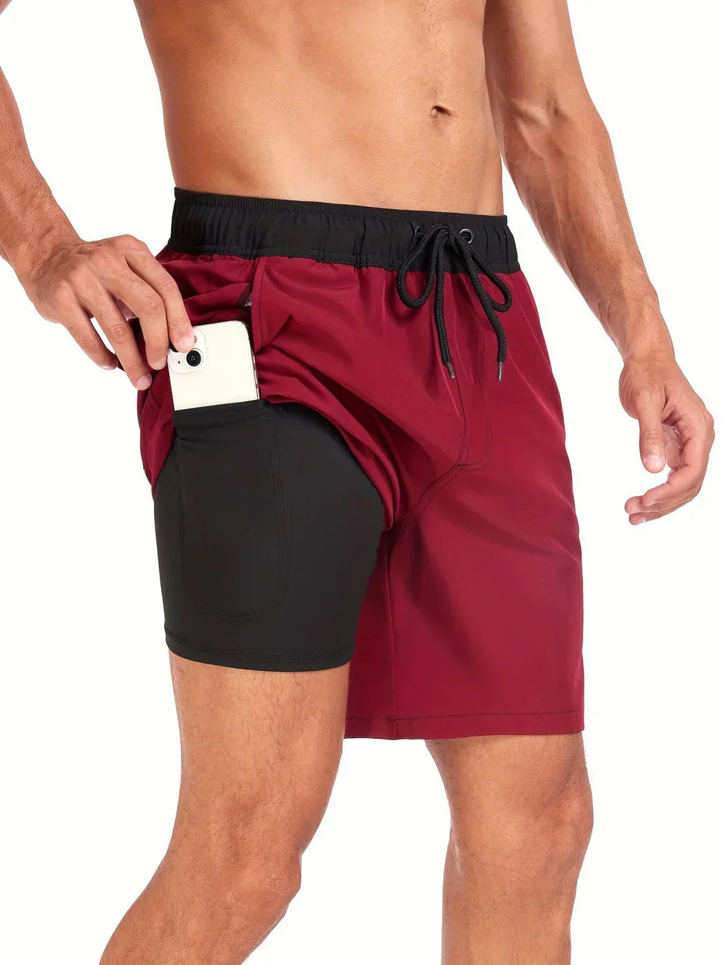 Short de bain athlétique à séchage rapide pour hommes, coloris Bordeaux