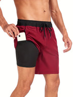 Short de bain athlétique à séchage rapide pour hommes, coloris Bordeaux
