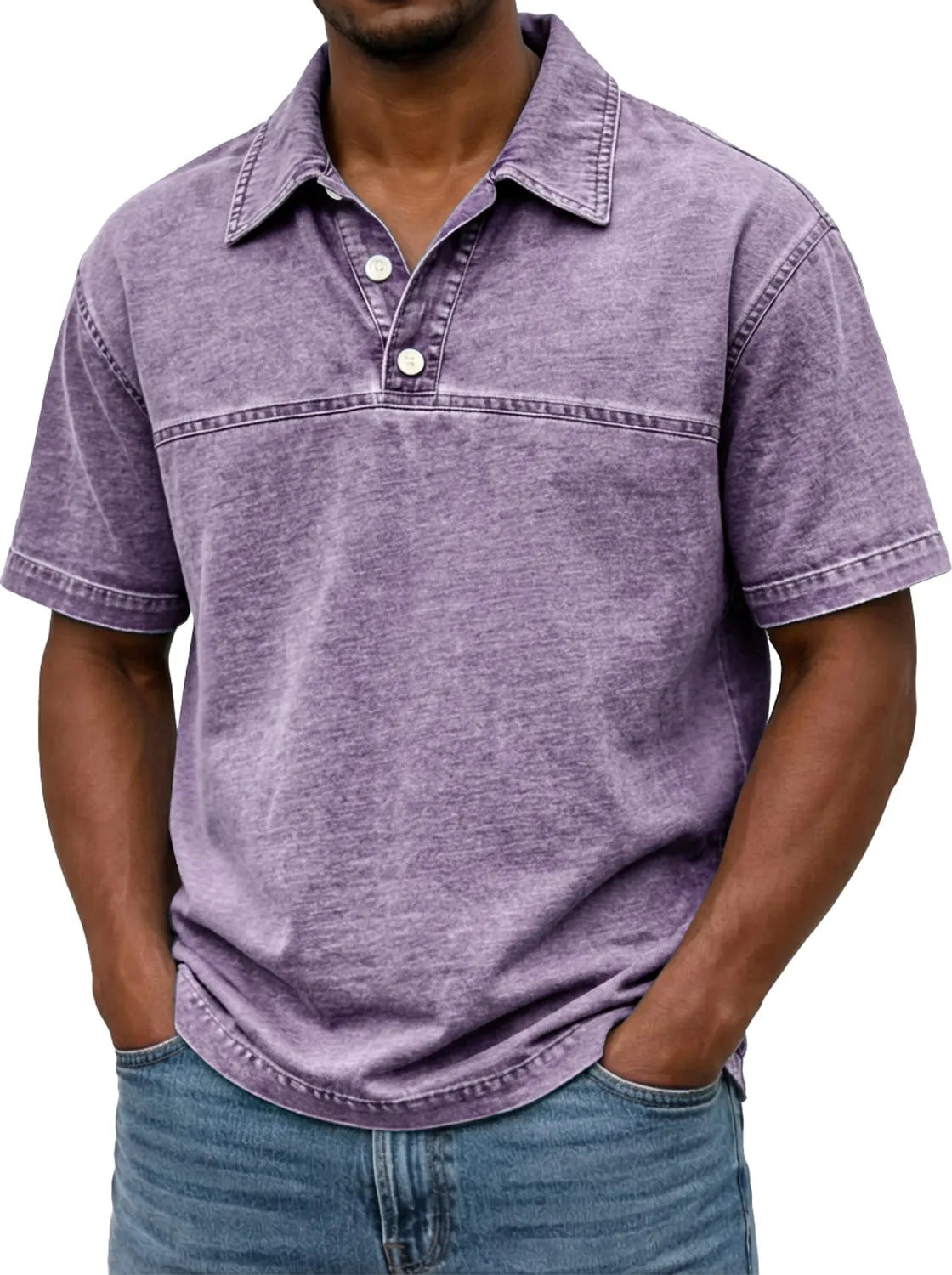 Polo pour hommes couleur unie vintage, coloris Violet