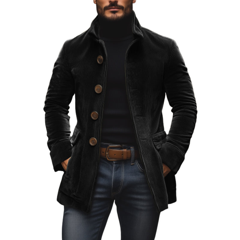 Manteau court ajusté en velours côtelé à col montant pour homme, coloris Noir