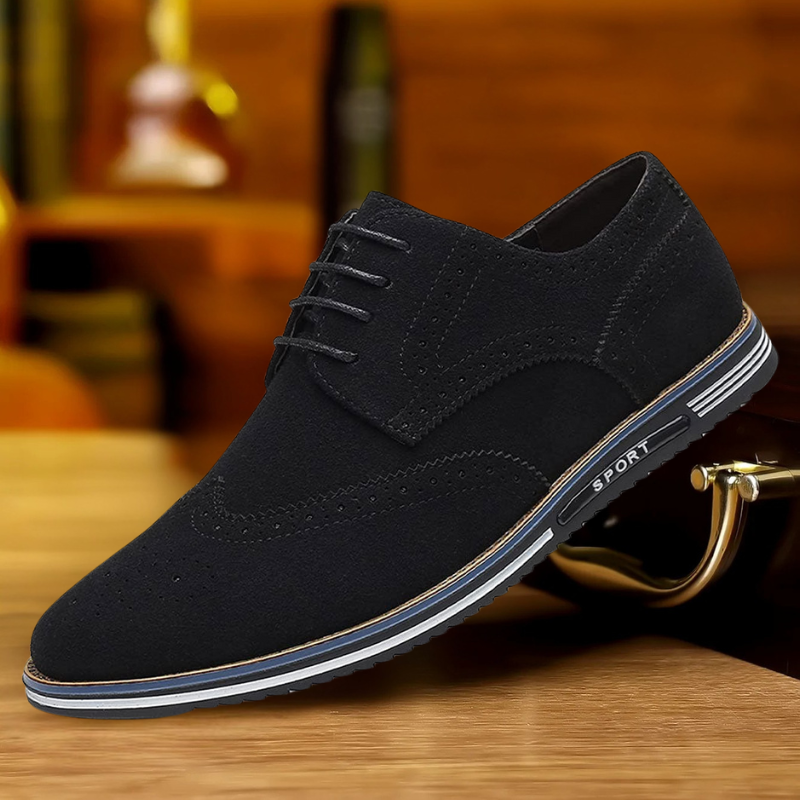 Chaussures Homme Noires En Daim À Lacets Plates, vue 5