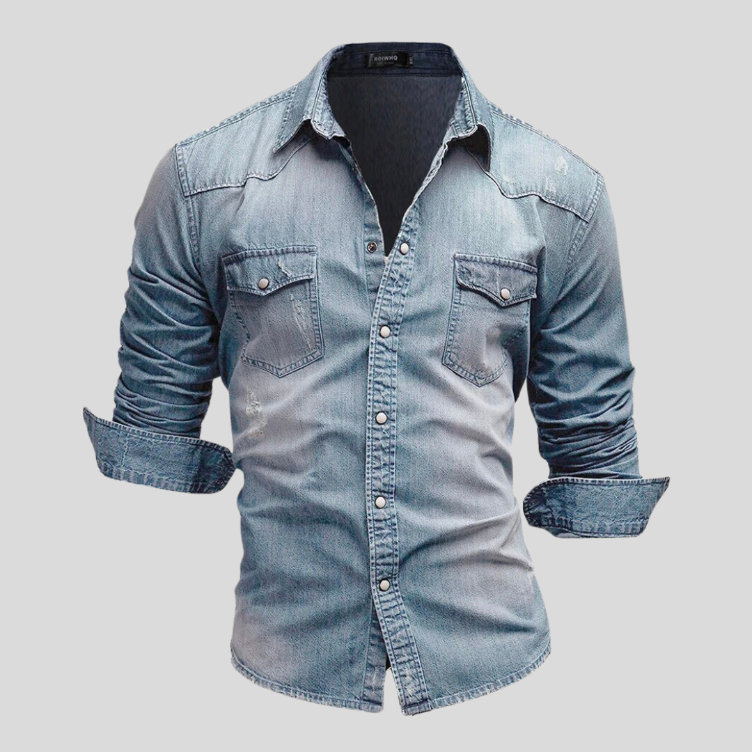 Chemise ajustée en jean à boutons homme, vue 5
