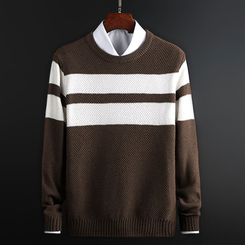 Pull ras du cou à rayures pour homme, coloris Brun