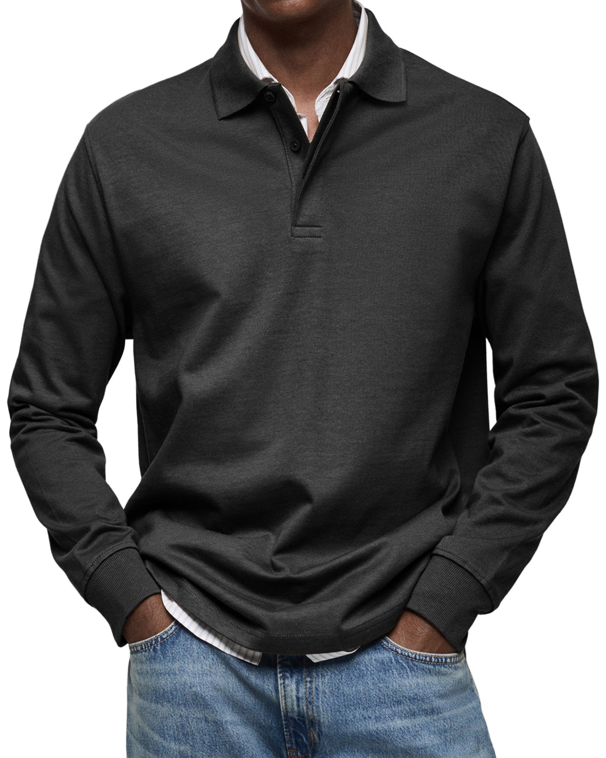 Chemise Polo à Manches Longues Décontractée pour Homme, coloris Noir