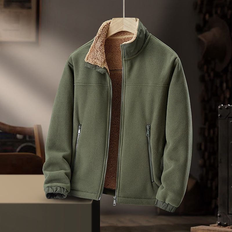Veste pour Homme en Laine d’Agneau Doublée Polaire, coloris Vert militaire