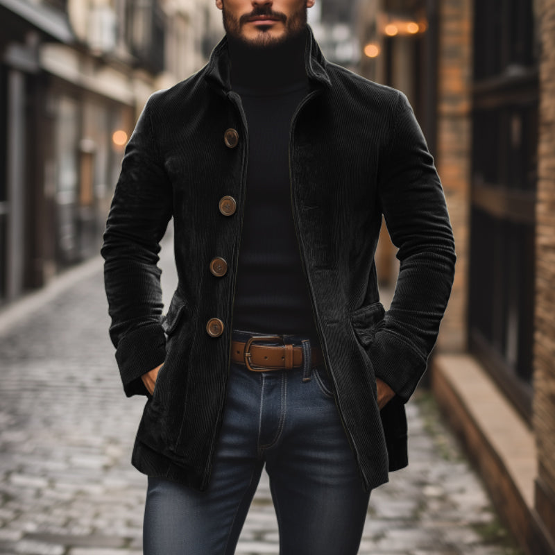 Manteau court ajusté en velours côtelé à col montant pour homme, vue 12