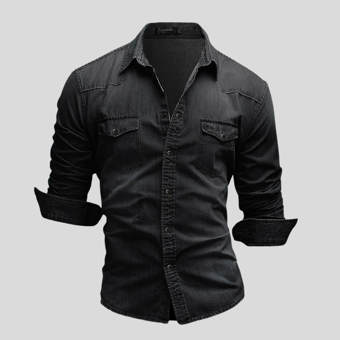 Chemise ajustée en jean à boutons homme, vue 7