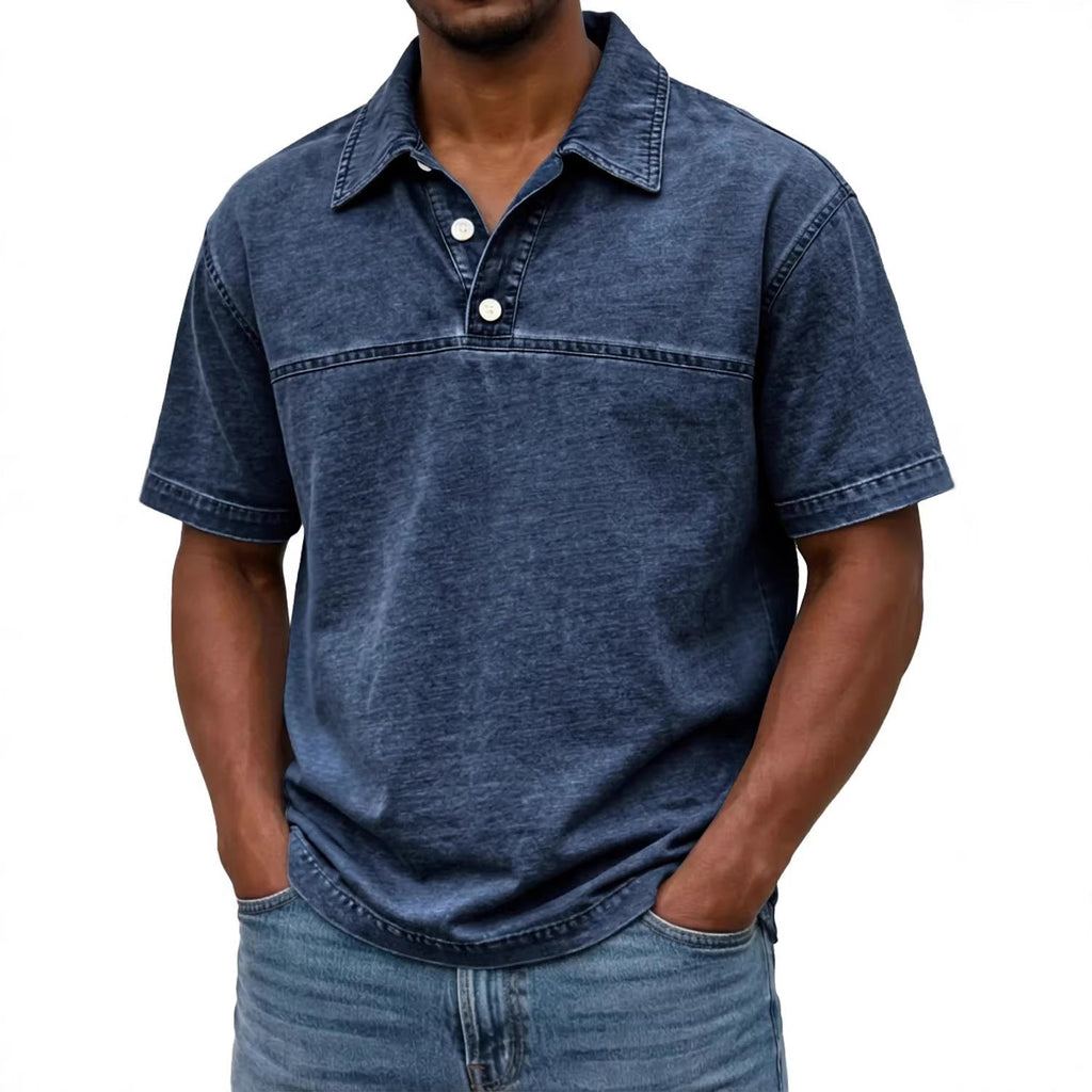 Polo pour hommes couleur unie vintage, coloris Bleu foncé