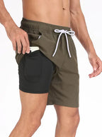 Short de bain athlétique à séchage rapide pour hommes, coloris Vert Armée