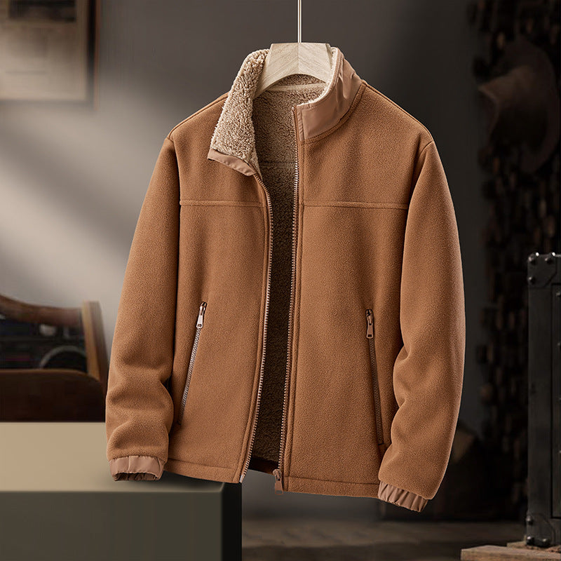 Veste pour Homme en Laine d’Agneau Doublée Polaire, coloris Caramel