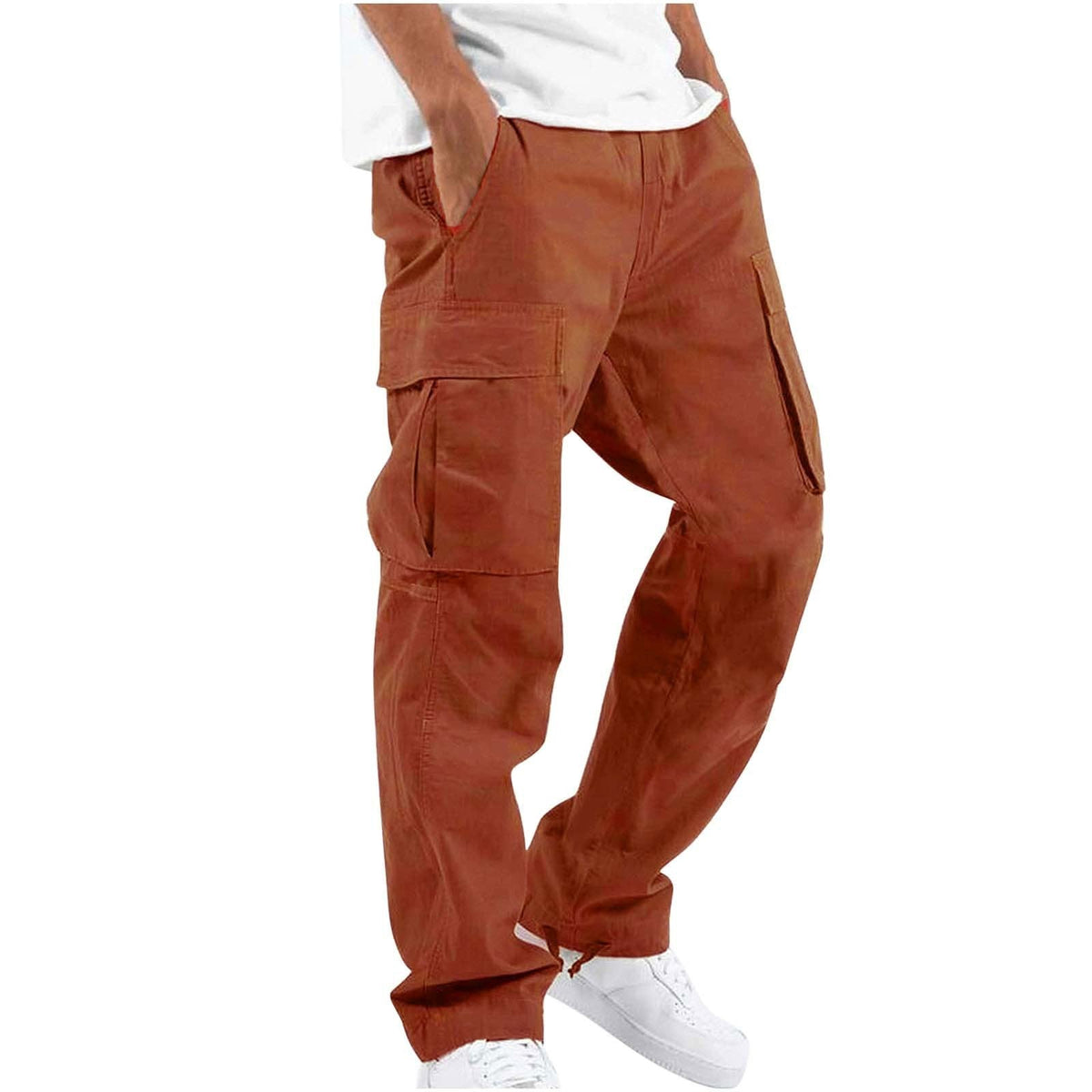Pantalon Cargo Homme Coupe Ample à Jambes Larges, coloris Orange