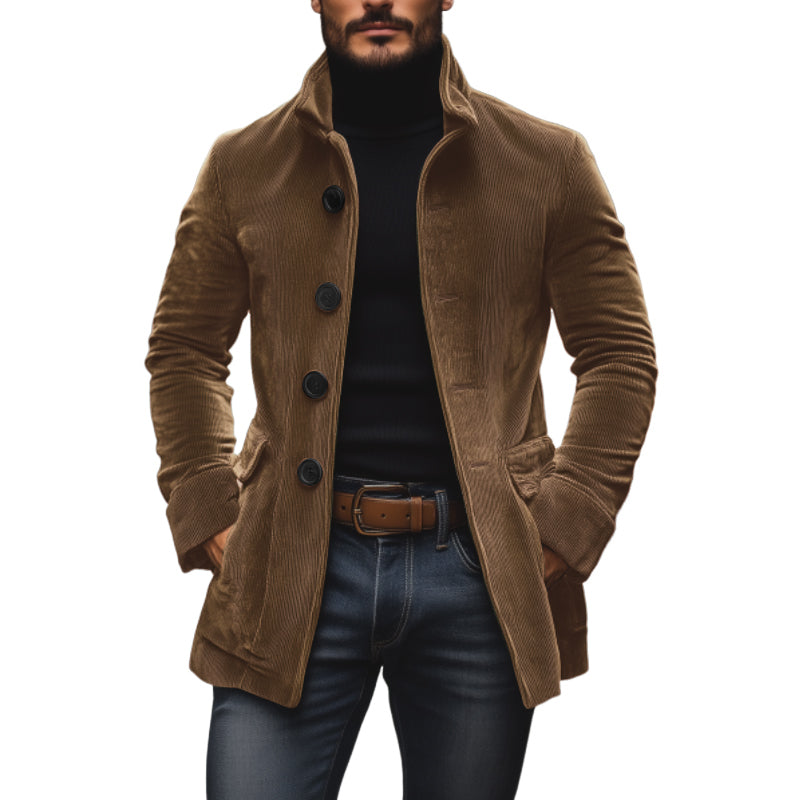 Manteau court ajusté en velours côtelé à col montant pour homme, coloris Marron clair