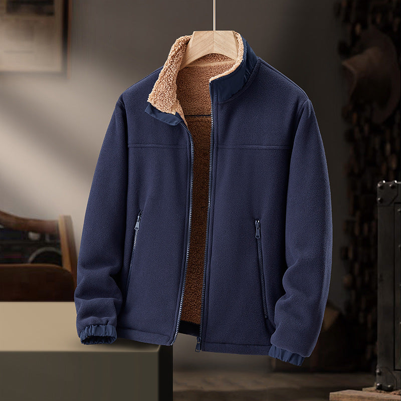 Veste pour Homme en Laine d’Agneau Doublée Polaire, coloris Bleu foncé