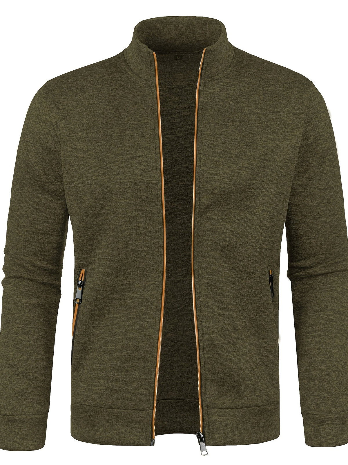 Cardigan en maille zippé, coloris Vert armée