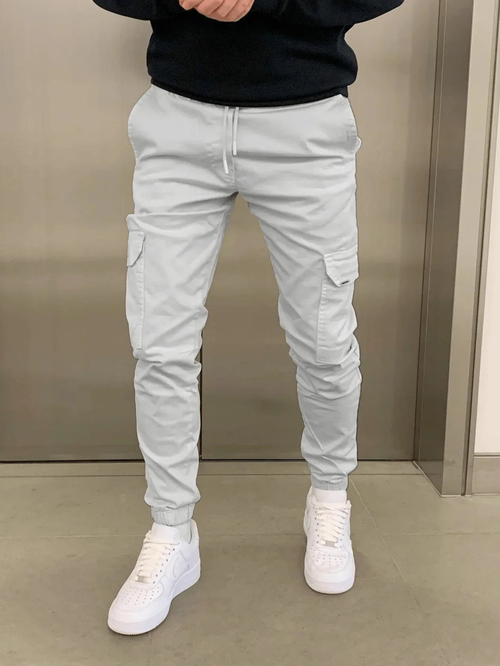 Pantalon Jogger Cargo Homme Ajusté, coloris Gris clair