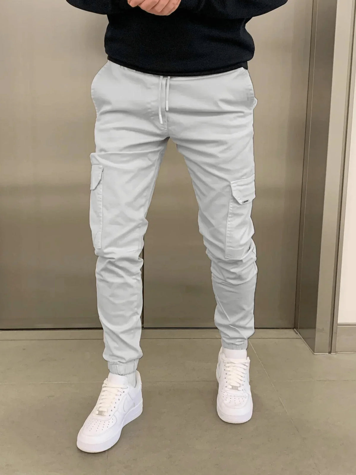 Pantalon Jogger Cargo Homme Ajusté, coloris Gris clair