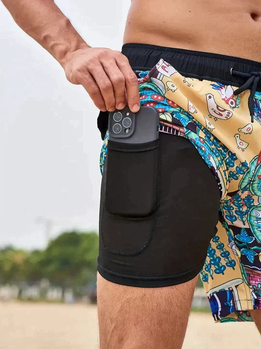 Short de bain homme d'ete, coloris Or et bleu