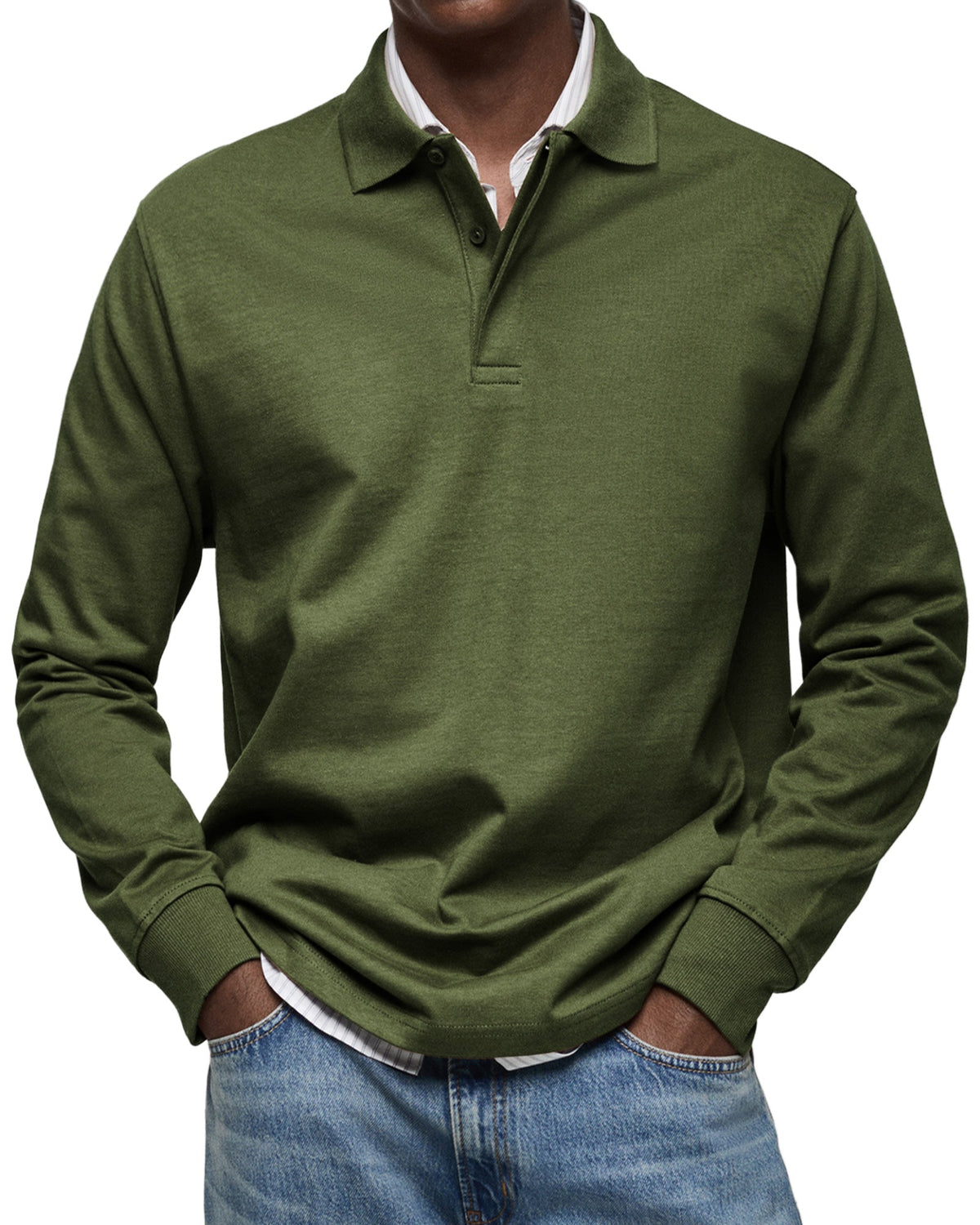 Chemise Polo à Manches Longues Décontractée pour Homme, coloris Vert militaire
